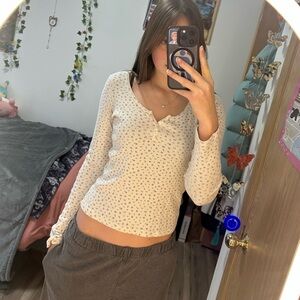 Brandy Melville Cream Floral Long Sleeve Top
